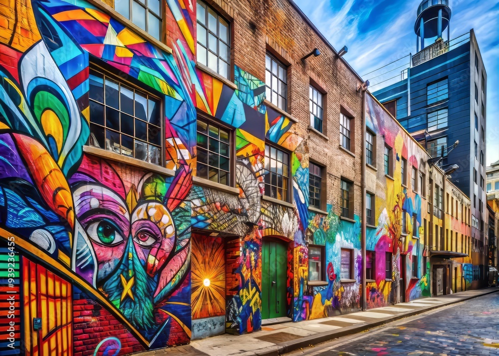 Fototapeta premium Urban Tapestry: Graffiti-inspired patterns, bold colors, street art aesthetic, edgy, contemporary