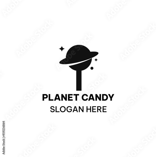 Planet candy logo template in flat style. Lollipop and saturn vector illustration