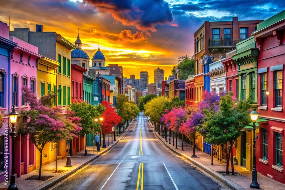 Vibrant Cityscape After Lockdown: Vivid colors, bustling streets, sense of hope and renewal Vibrant Cityscape After Lockdown: Vivid colors, bustling streets, sense of hope and renewal