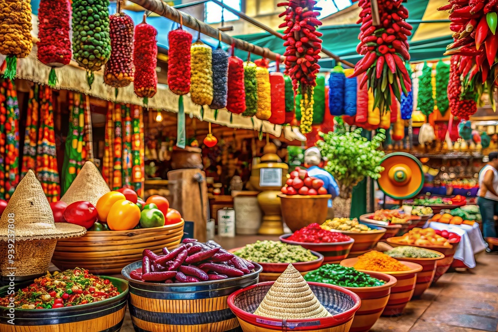 Fototapeta premium Vibrant Summer Fiesta: Bold, colorful, festive, Mexican, lively, spicy, market, summer, celebration