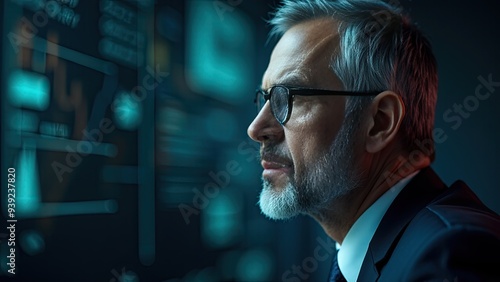 Businessman Looking at Data on a Screen. Generative image Ai