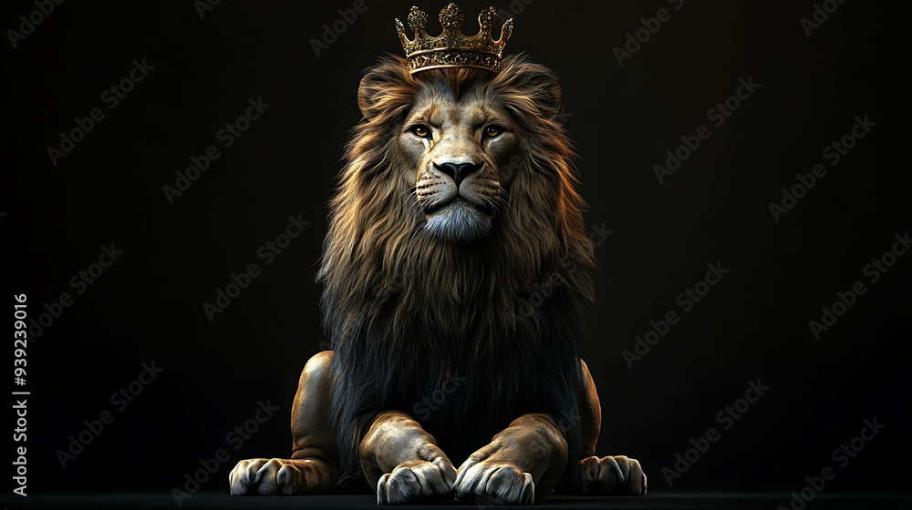 Fototapeta premium Majestic lion with a golden crown, looking powerful and regal.