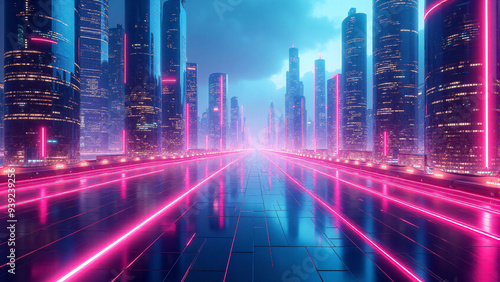 Futuristic Sci-fi Urban Cityscape with Neon Lights.