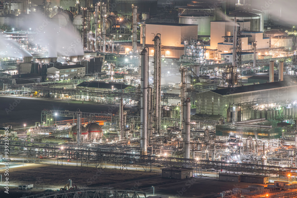 Obraz premium 日本の水島コンビナートの工場夜景