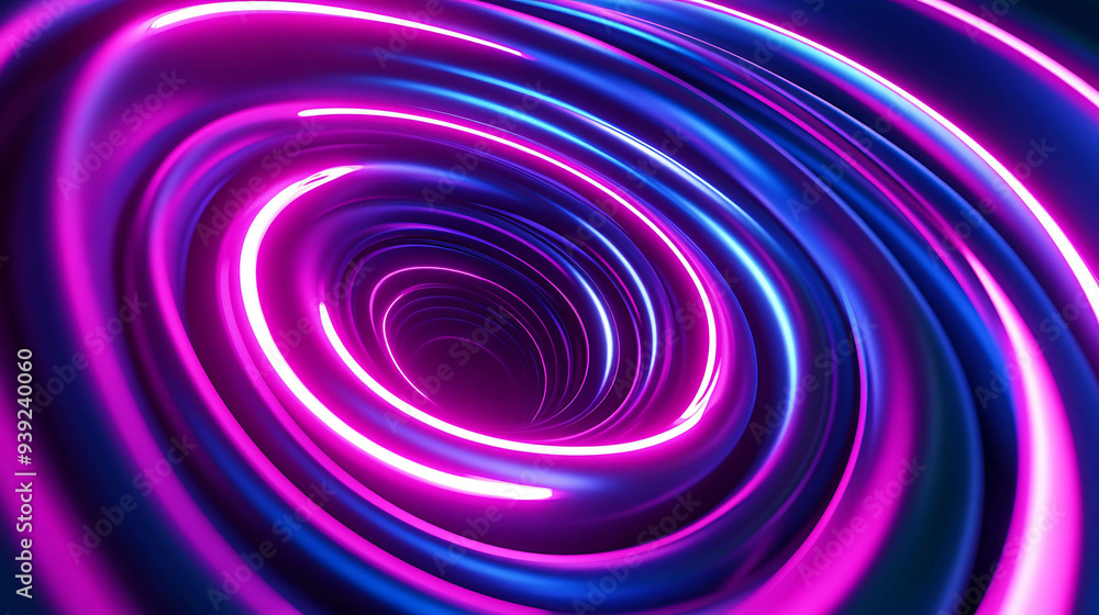 Abstract 3D rendering of a swirling neon light tunnel. Abstract 3D rendering of a swirling neon light tunnel.
