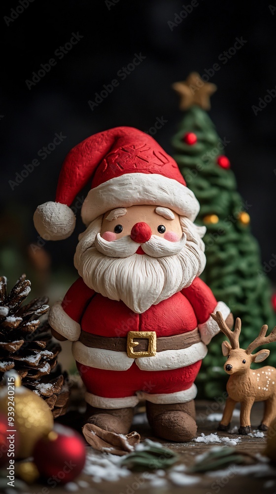 Handmade Santa Claus Figurine with Christmas Decorations Handmade Santa Claus Figurine with Christmas Decorations