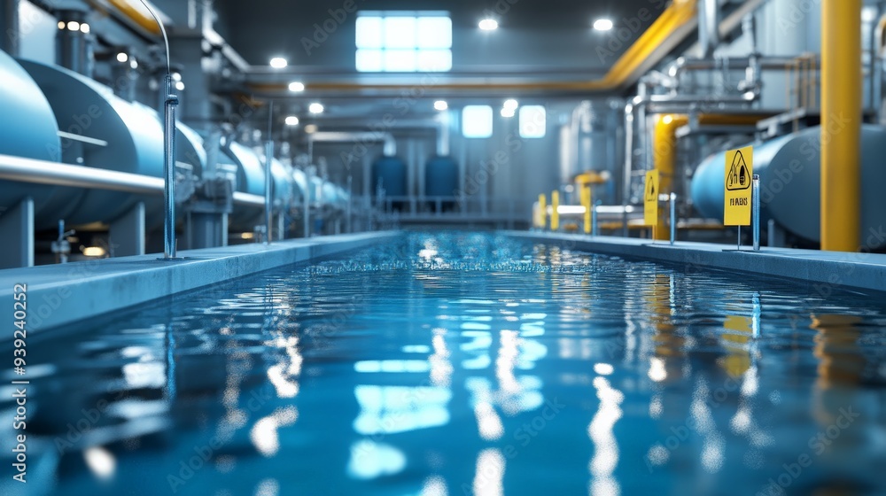 Modern industrial water filtration plant with advanced purification technology and machinery for clean water processing. Modern industrial water filtration plant with advanced purification technology and machinery for clean water processing.