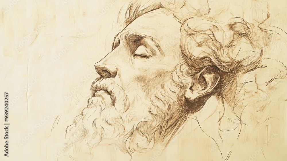 Illustration of Job’s Final Discourse - Pained Expression as Job Seeks a Fair Trial Before God, Beige Background