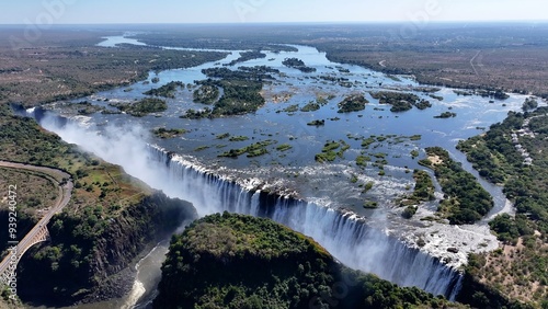 Victoria Falls At Livingstone In Northern Rhodesia Zambia. Nature Waterfall. Zambezi River Landscape. Livingstone At Northern Rhodesia Zambia. Southern Africa. Tourism Travel. photo