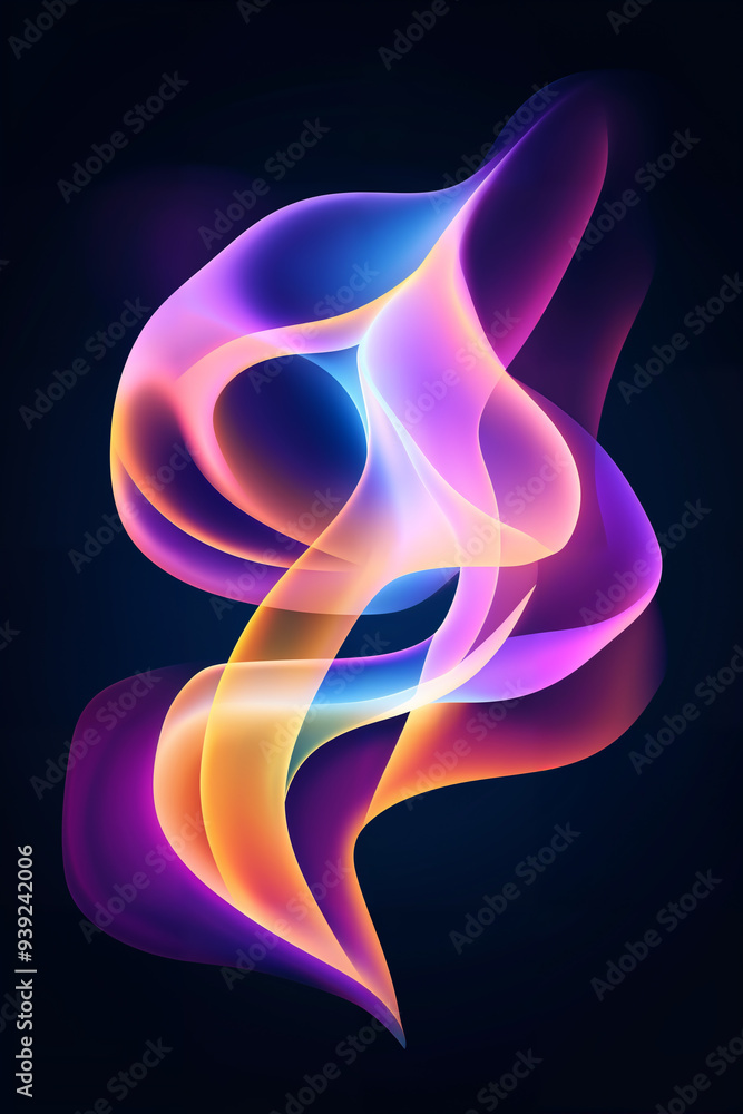 A colorful, glowing abstract shape with smooth curves and edges on a dark background. A colorful, glowing abstract shape with smooth curves and edges on a dark background.