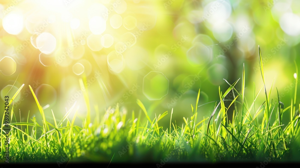 Obraz premium Green Grass with a Sunny Background