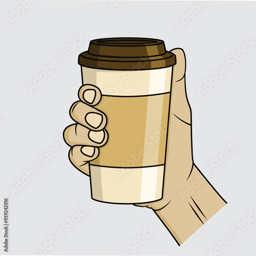 Hand holding coffee cup vector design