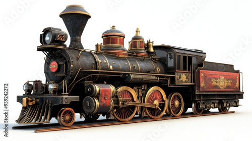 Vintage steam old train locomotive 3d rendering on a white background 