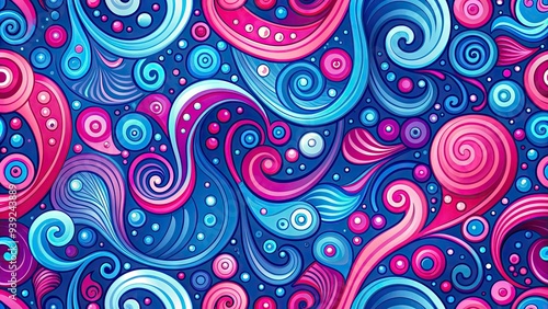 Vibrant pink and blue swirls create a whimsical, eccentric background with abstract shapes and patterns, evoking a sense of playfulness and creative expression. photo