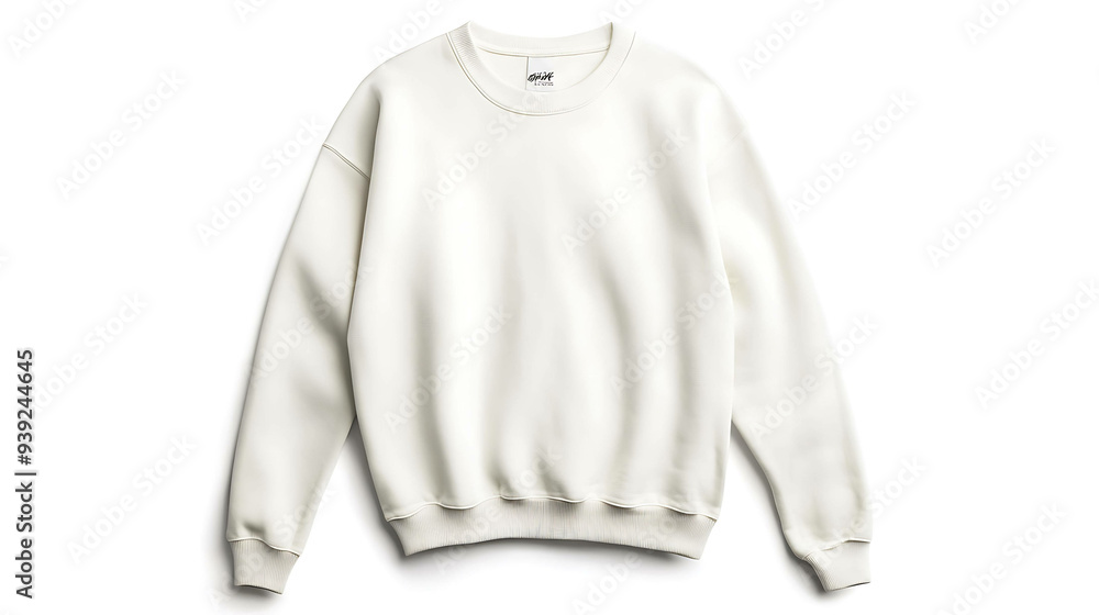 A plain white crew neck sweatshirt on a white background. A plain white crew neck sweatshirt on a white background.