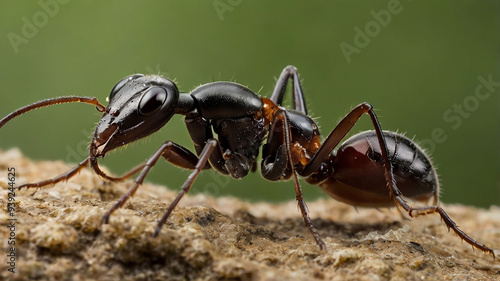 Black ants silently on tree bark.