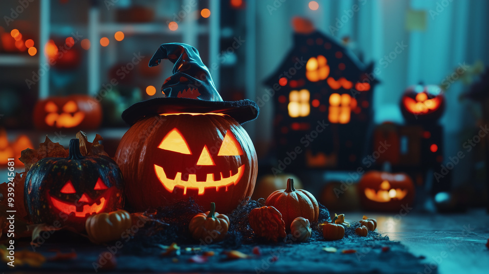 Obraz premium halloween pumpkin lantern, halloween background