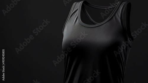 Black tank top with racerback design, isolated against a black background. photo