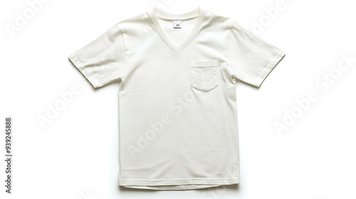 A plain white t-shirt with a pocket on the left side.