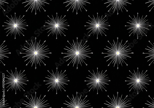 Seamless Abstract White Starburst Decorations Pattern on a Black Background at Night