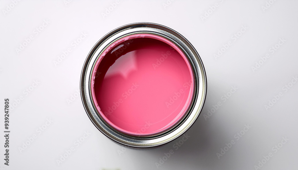 Bucket of pink paint on white background. Metal can. Bucket of pink paint on white background. Metal can.