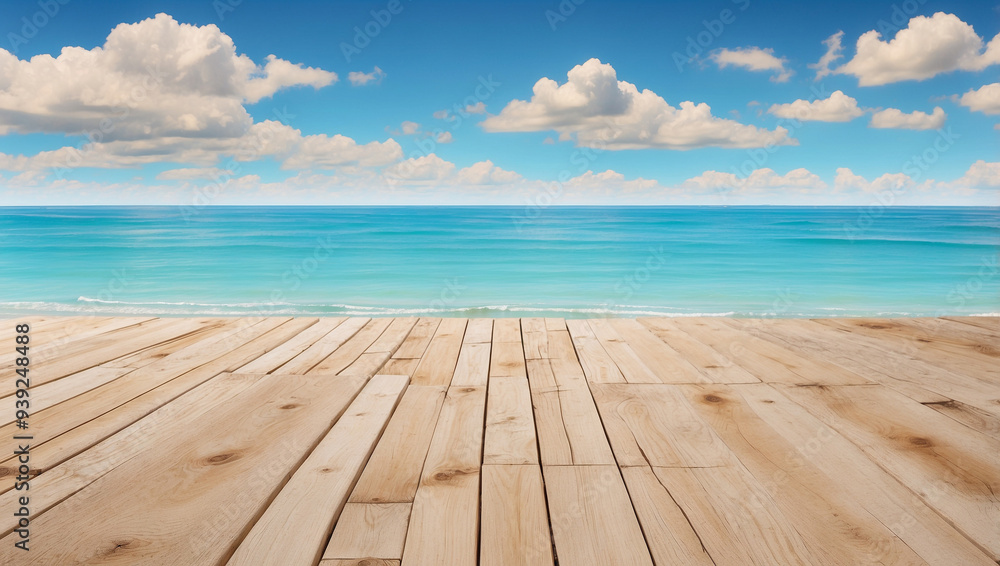 Wooden floor or plank on a sand beach in summer Wooden floor or plank on a sand beach in summer