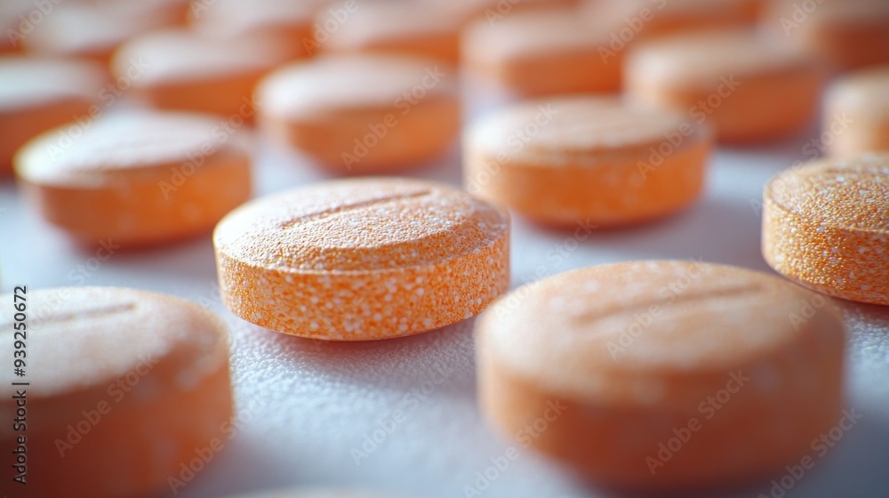 Bright orange tablets display their textured surfaces under natural light Bright orange tablets display their textured surfaces under natural light
