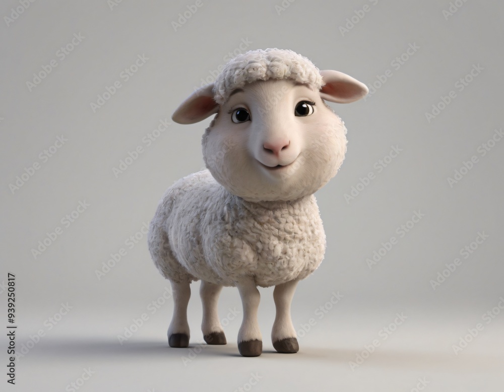 Fototapeta premium High resolution cute smiling sheep with wool 3d character image, Sheep 3d illustration image. 