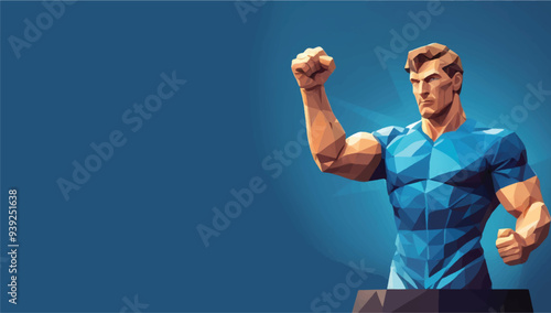 illustration of a man clenching his fist upwards, low poly style