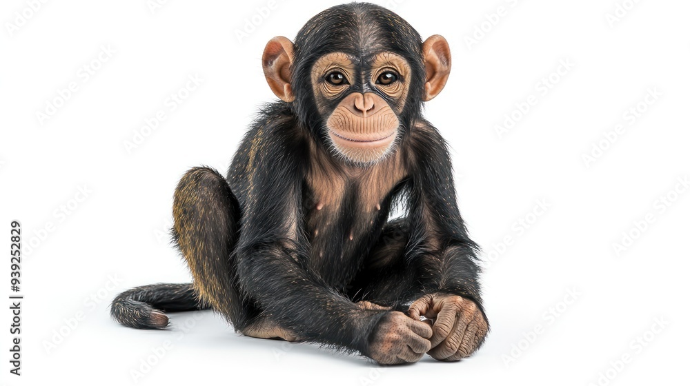 A young chimpanzee explores its surroundings with a playful demeanor A young chimpanzee explores its surroundings with a playful demeanor