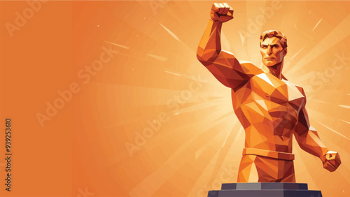 illustration of a man clenching his fist upwards, low poly style