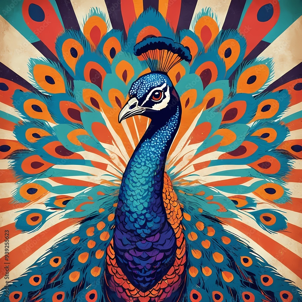 Fototapeta premium Retro Peacock Elegance