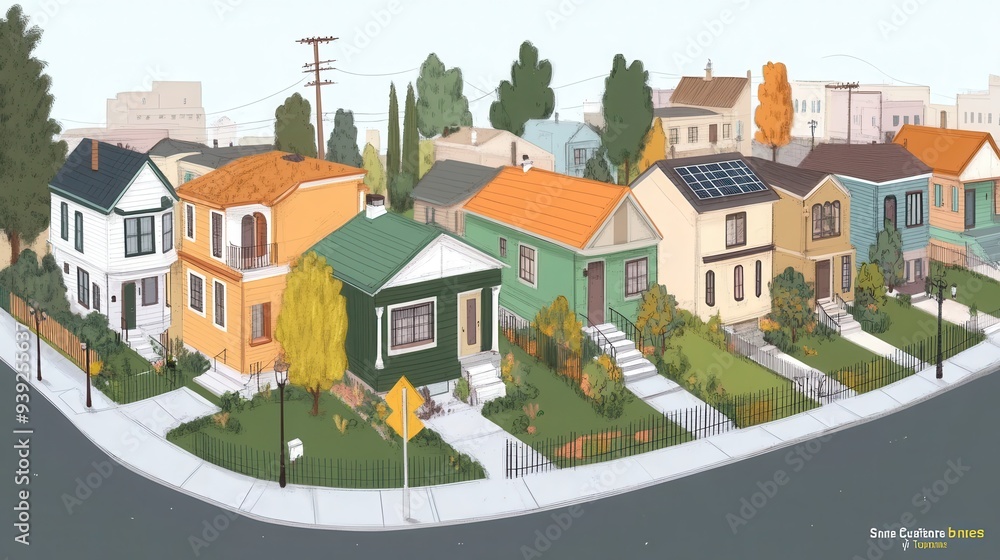 Vibrant Tiny Homes in Eco-Friendly Community, showcasing colorful homes in warm shades, emphasizing solar energy and sustainable building practices for a greener future Vibrant Tiny Homes in Eco-Friendly Community, showcasing colorful homes in warm shades, emphasizing solar energy and sustainable building practices for a greener future
