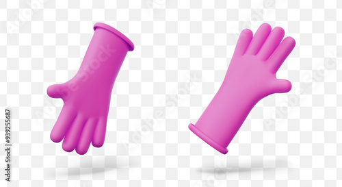 Set of pink rubber gloves. Waterproof protection for left and right hand