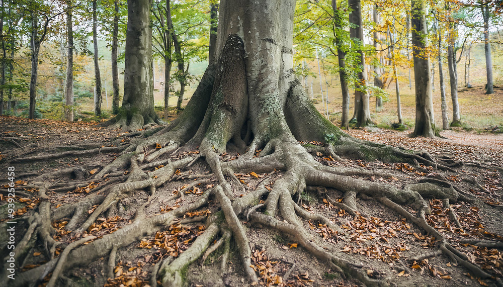 Roots of huge trees in forest at morning time. Autumn season. Beautiful nature. Roots of huge trees in forest at morning time. Autumn season. Beautiful nature.