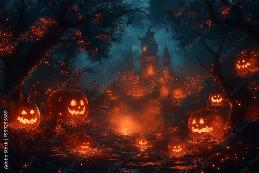 Halloween background with scary elements. Design of a postcard, banner, website Halloween background with scary elements. Design of a postcard, banner, website