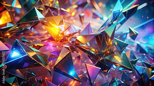 Vivid Fragmentation: Colorful abstract shards with dynamic angles and ethereal glow