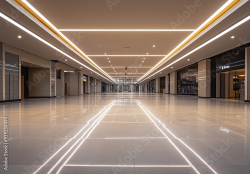 Empty Interior Hallway of a Modern Shopping Mall