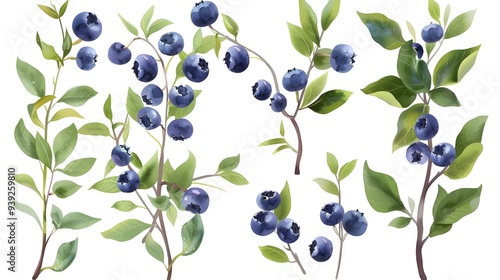 a group of mouthwateringly ripe blueberry branches, cut out photo