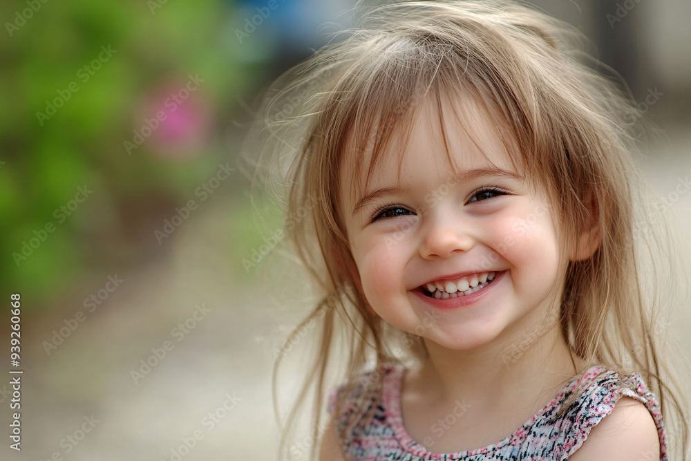 A happy young girl with a bright smile, suitable for use in family or childhood-related contexts A happy young girl with a bright smile, suitable for use in family or childhood-related contexts