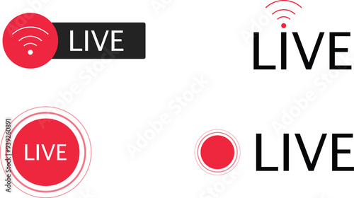 live, streaming, broadcasting. video camera display. Live streaming icon set. Social media, live streaming on air broadcast sign. Live icon on transparent background 