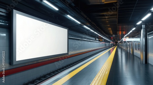 White Billboard Mockup in Underground Train Station on Platform Edge