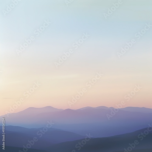 Serene landscape of distant mountains under a pastel-colored sky, creating a calming and peaceful atmosphere.