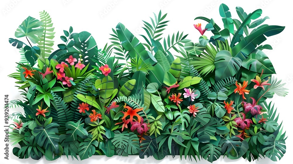Cut out a green garden wall made of tropical plants and flowers Cut out a green garden wall made of tropical plants and flowers
