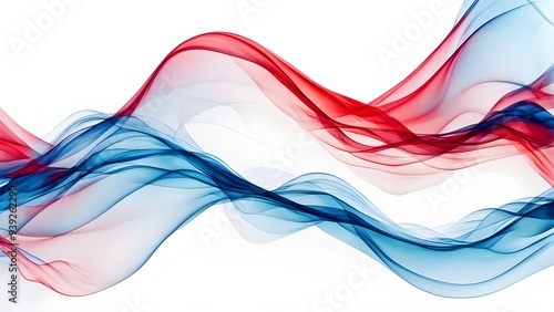 Beautiful transparent abstract dynamic waves in blue and red colors, white background