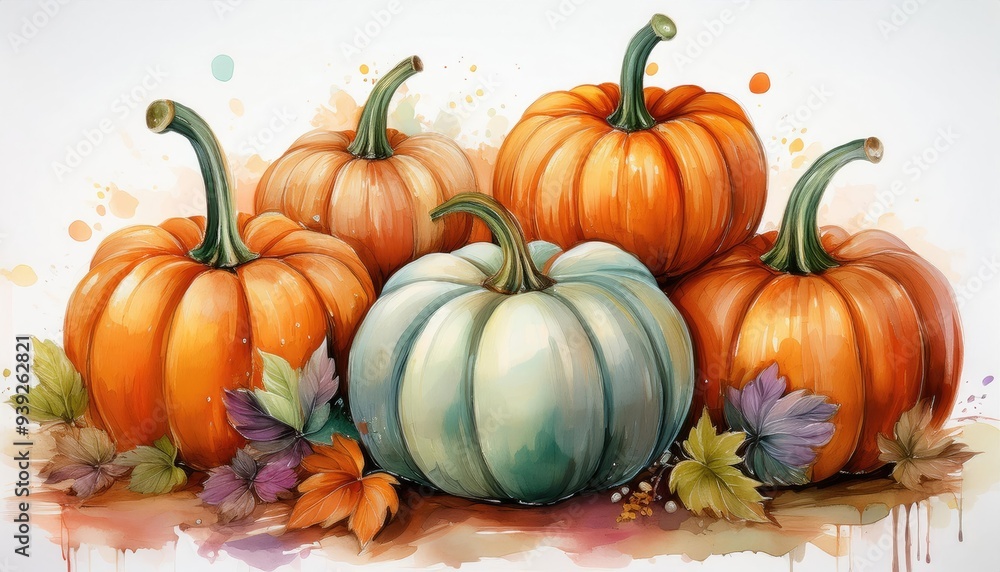 Autumn Pumpkins Watercolor Painting. Autumn Pumpkins Watercolor Painting.