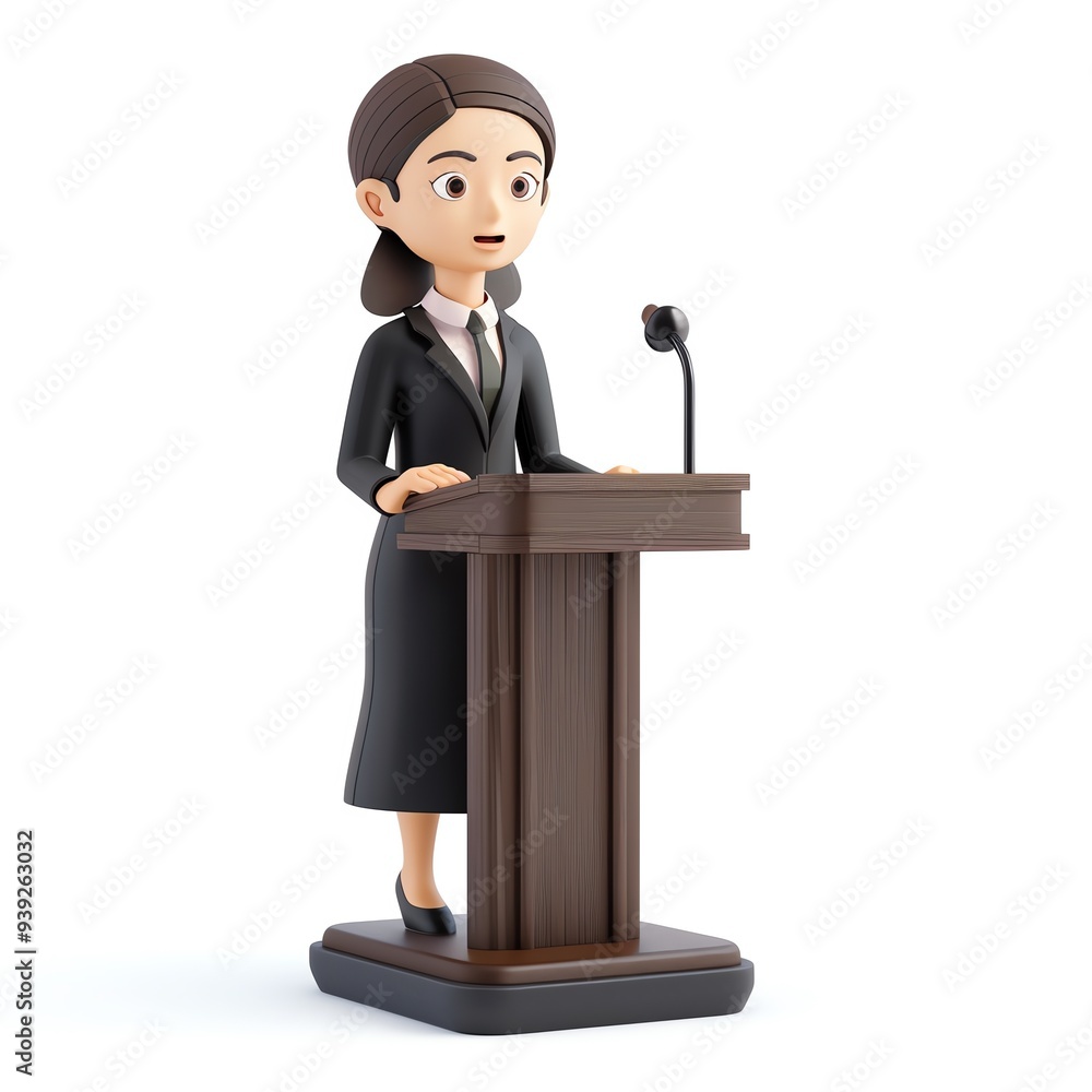 Cartoon character woman in formal attire giving a speech at a podium ...