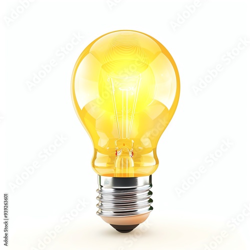 Beautifully illuminated yellow light bulb glowing brightly, symbolizing ideas and innovation against a white background.