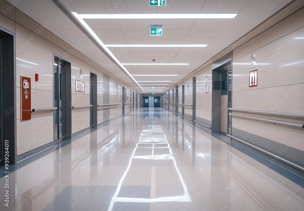Empty Hospital Corridor with Clean and Bright Interior Empty Hospital Corridor with Clean and Bright Interior