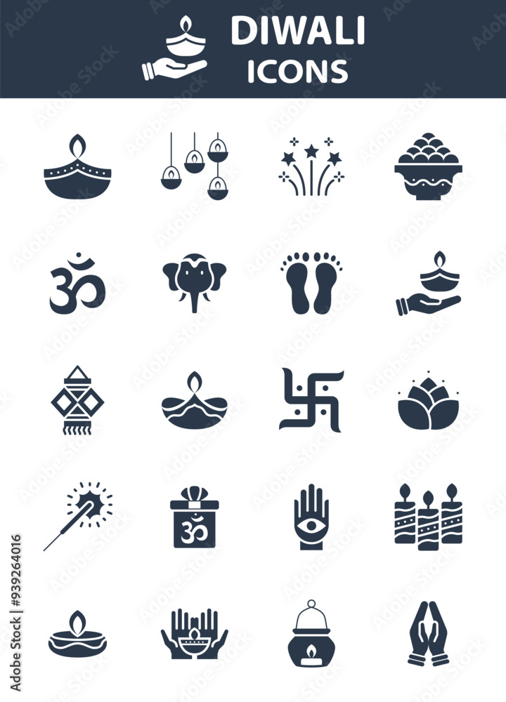 Diwali hindu celebration elements, line icons Diwali hindu celebration elements, line icons